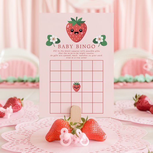 Kawaii Strawberry Baby Shower Bingo Game Card Einladung