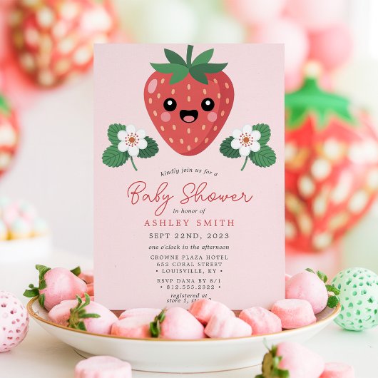 Kawaii Strawberry Baby Shower Einladung