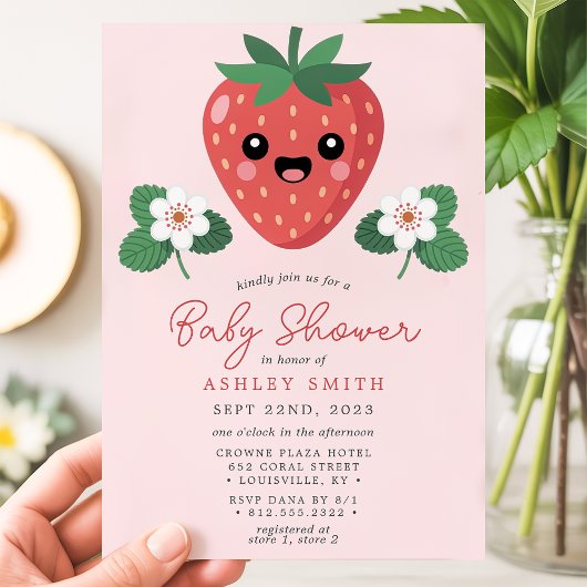 Kawaii Strawberry Baby Shower Einladung
