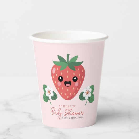 Kawaii Strawberry Baby Shower Pappbecher (Vorderseite)
