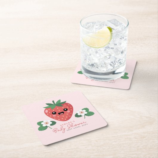 Kawaii Strawberry Baby Shower Rechteckiger Pappuntersetzer (Vor Ort)