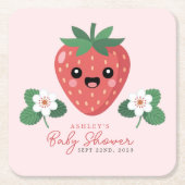 Kawaii Strawberry Baby Shower Rechteckiger Pappuntersetzer (Vorderseite)
