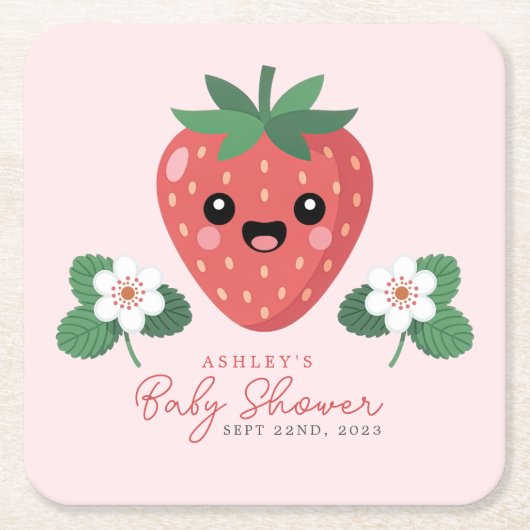 Kawaii Strawberry Baby Shower Rechteckiger Pappuntersetzer (Vorderseite)