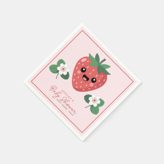 Kawaii Strawberry Baby Shower Serviette (Ecke)