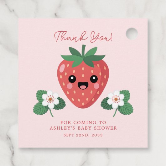 Kawaii Strawberry Baby Shower Vielen Dank Geschenkanhänger (Rückseite)