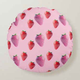Kawaii Strawberry Berry Sweet Pink und Red Frucht Rundes Kissen