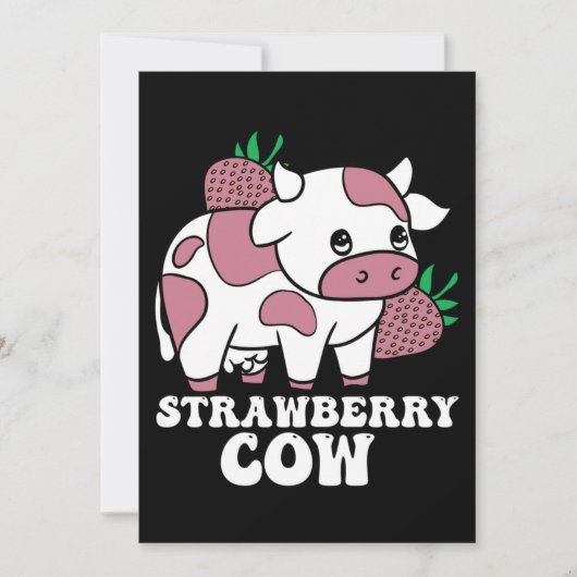 Kawaii Strawberry Cow Crazy Cow Lady Farm Animal Einladung (Vorderseite)