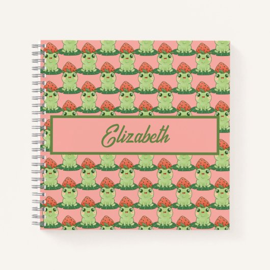 Kawaii Strawberry Frog Anime Pink Personalisiert Notizblock (Vorderseite)