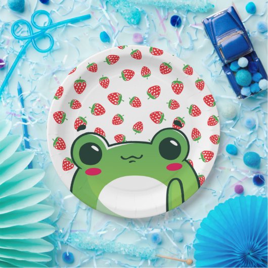 Kawaii Strawberry Frog Postcard Pappteller (Party)