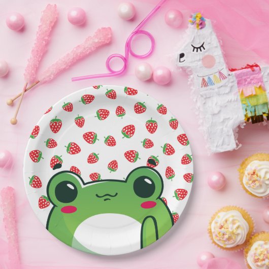 Kawaii Strawberry Frog Postcard Pappteller (Party)