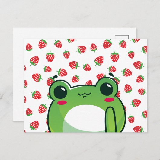 Kawaii Strawberry Frog Postcard Postkarte (Vorne/Hinten)
