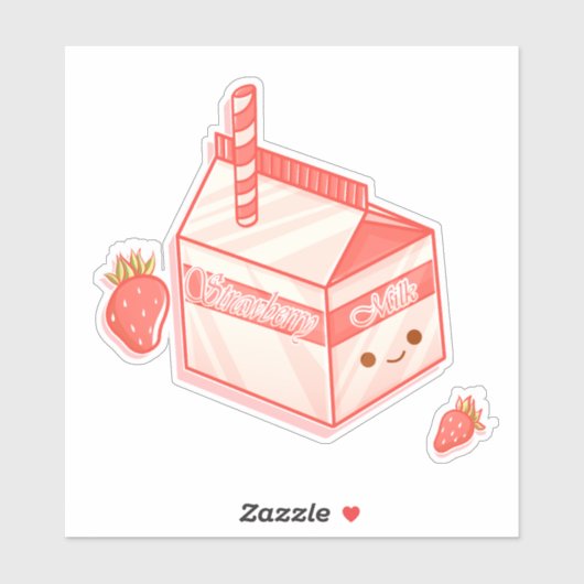 Kawaii Strawberry Milk Carton - Cute Aesthetic Art Aufkleber (Blatt)