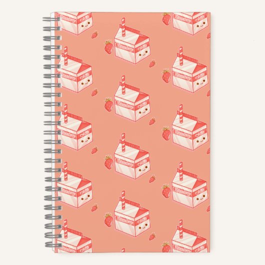 Kawaii Strawberry Milk Carton - Cute Aesthetic Art Notizblock (Vorderseite)