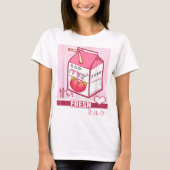 Kawaii Strawberry Milk Carton Design T-Shirt (Vorderseite)