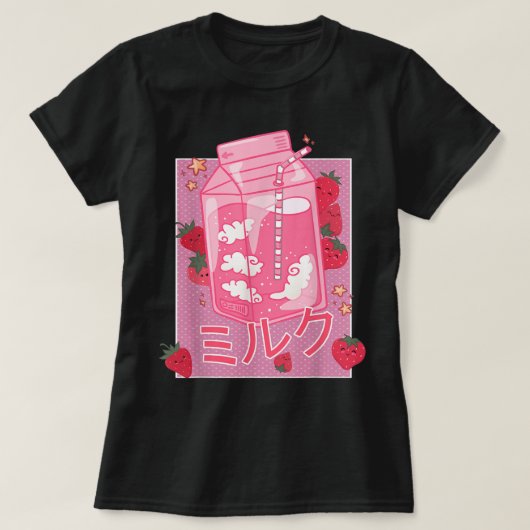 Kawaii Strawberry Milk Japanese Aesthetic T-Shirt (Design vorne)