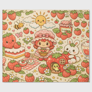Kawaii Strawberry Picnic Wrapping Paper Geschenkpapier