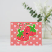 Kawaii Strawberry Postkarte (Stehend Vorderseite)