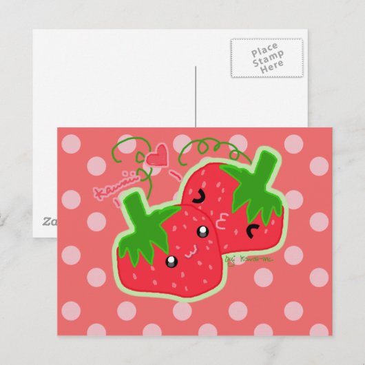 Kawaii Strawberry Postkarte (Vorne/Hinten)