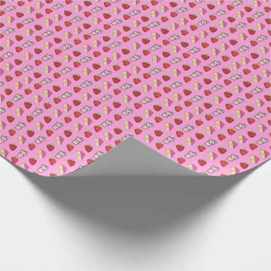 KAWAII STRAWBERRY UND CHEESECAKE GESCHENKPAPIER (Ecke)