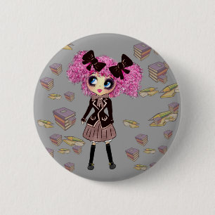 Kawaii Student Girl mit PinkyP Button