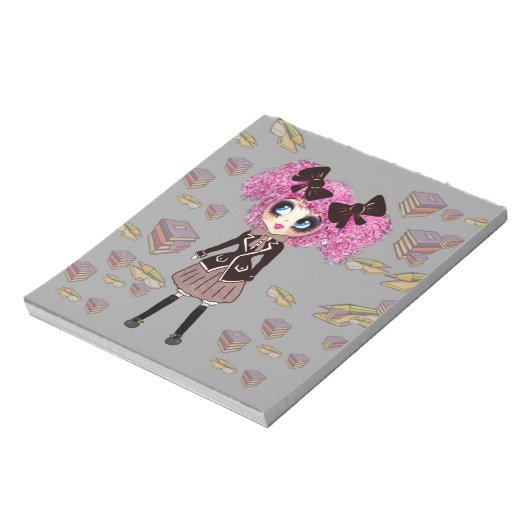 Kawaii Student Girl mit PinkyP Notizblock (Rotiert)