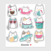 Kawaii Summer Hawaii Kitty Vinyl Stickers Aufkleber (Blatt)