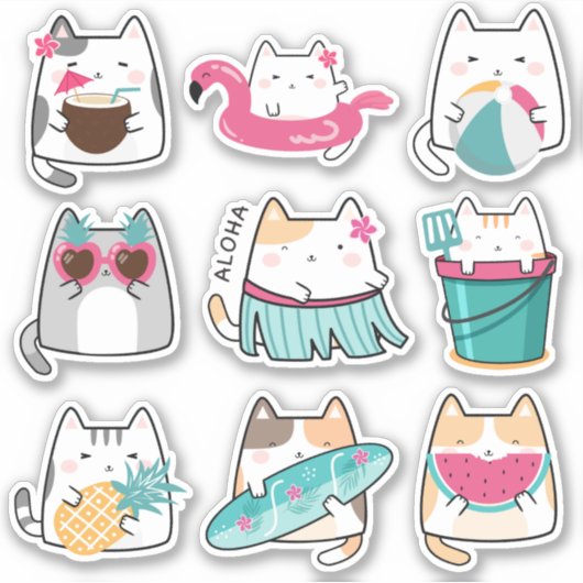 Kawaii Summer Hawaii Kitty Vinyl Stickers Aufkleber (Vorderseite)