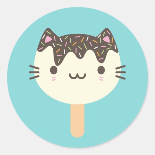 Kawaii Summer Ice Lolly Popsicle Cat Runder Aufkleber (Vorderseite)