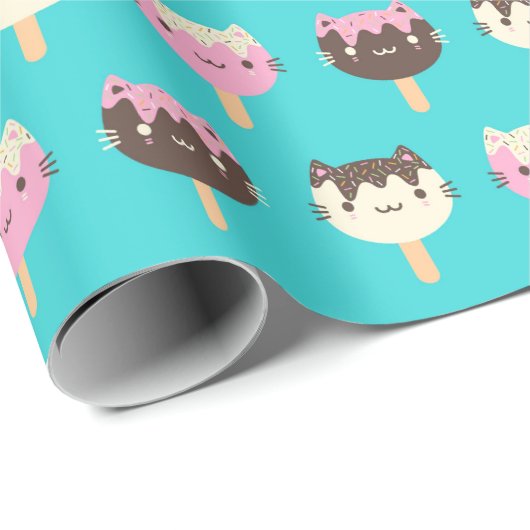 Kawaii Summer Ice Lolly Popsicle Cats Geschenkpapier (Rolleneckpunkt)