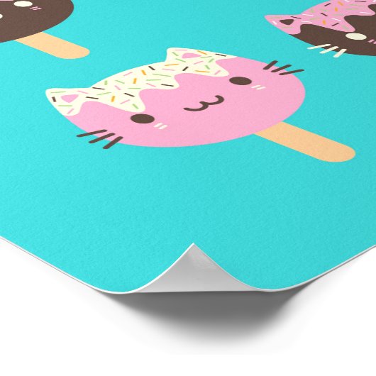 Kawaii Summer Ice Lolly Popsicle Cats Poster (Ecke)