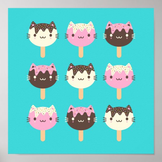 Kawaii Summer Ice Lolly Popsicle Cats Poster (Vorne)