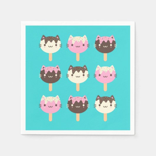 Kawaii Summer Ice Lolly Popsicle Cats Serviette (Vorderseite)