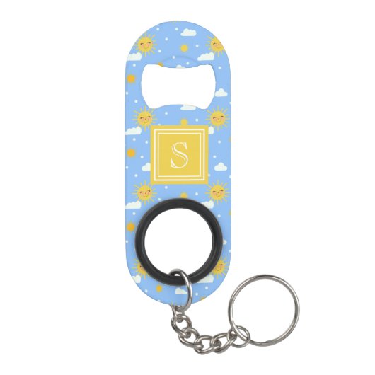 Kawaii Summer Sunshine Clouds Monogram Mini Flaschenöffner (Rückseite)