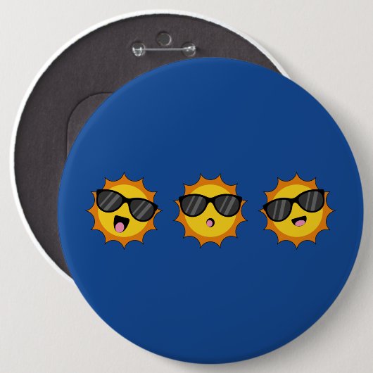 Kawaii Sun mit Sonnenbrillen Happy Emoji Faces Button (Vorne & Hinten)