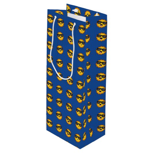 Kawaii Sun mit Sonnenbrillen Happy Emoji Faces Geschenktüte Für Weinflaschen (Vorderseite Schrägansicht)