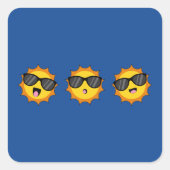 Kawaii Sun mit Sonnenbrillen Happy Emoji Faces Quadratischer Aufkleber (Vorderseite)
