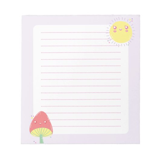 Kawaii Sun und Mushroom Notepad Notizblock (Vorderseite)