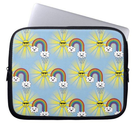 Kawaii Sun Wolken-und Regenbogen-Muster Laptopschutzhülle (Vorderseite)