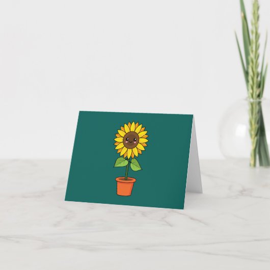 Kawaii Sunflower Plant in a Pot | Add Text Dankeskarte (Vorderseite)