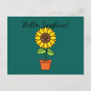 Kawaii Sunflower Plant in a Pot Add Text Feiertagspostkarte