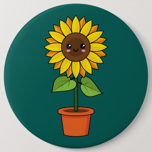 Kawaii Sunflower Plant in a Pot Button (Vorderseite)