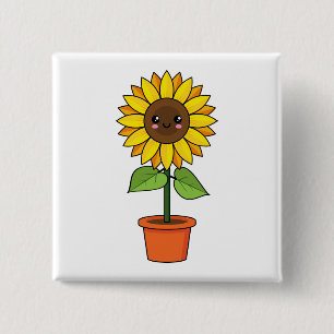 Kawaii Sunflower Plant in a Pot Button