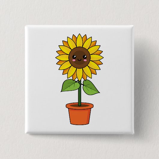 Kawaii Sunflower Plant in a Pot Button (Vorderseite)