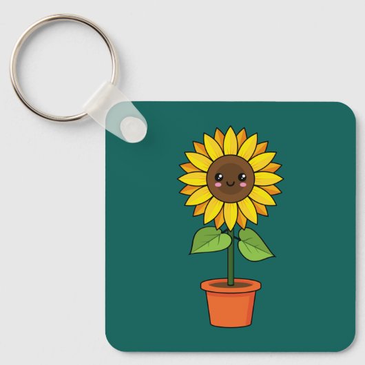 Kawaii Sunflower Plant in a Pot Schlüsselanhänger (Vorderseite)