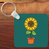 Kawaii Sunflower Plant in a Pot Schlüsselanhänger (Vorderseite)