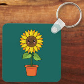 Kawaii Sunflower Plant in a Pot Schlüsselanhänger (Rückseite)
