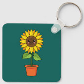 Kawaii Sunflower Plant in a Pot Schlüsselanhänger (Rückseite)