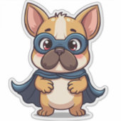 Kawaii Super Hero Pup mit Cape and Mask Aufkleber (Vorderseite)