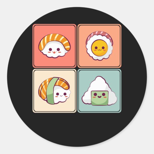 Kawaii Sushi Anime Niedlich Japanisch Food Lover Runder Aufkleber (Vorderseite)