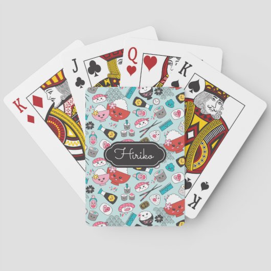 Kawaii Sushi Blue Personalisiert Spielkarten (Rückseite)